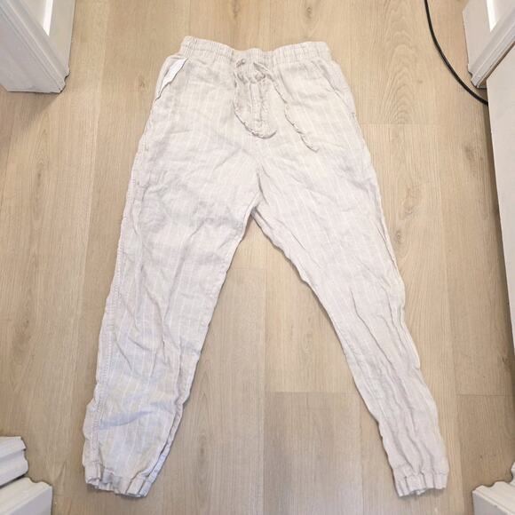 Cotton On Cream White Striped 100% Linen Coastal Pull On Jogger Pants Size Small - Picture 1 of 8